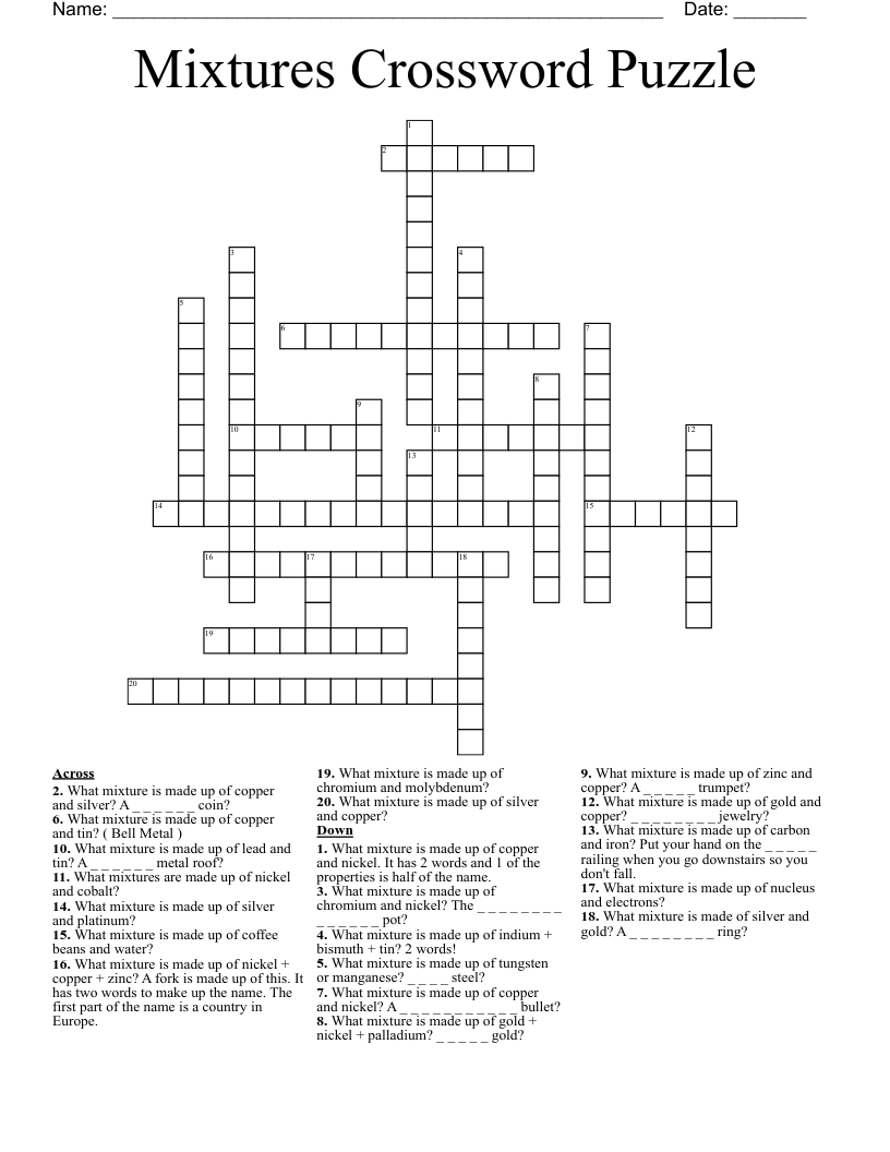 Mixtures Crossword Puzzle WordMint