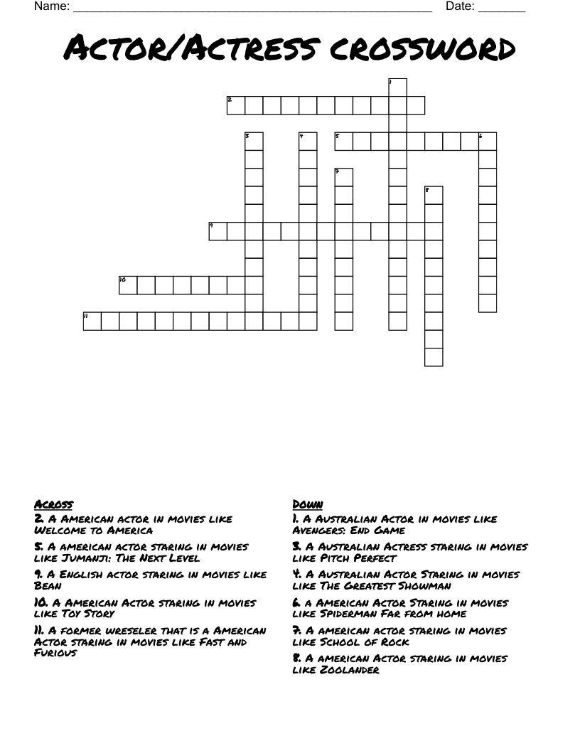 Movies Crossword WordMint