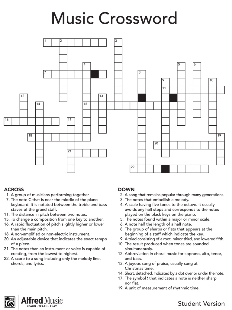 Musical Work Crossword Puzzle