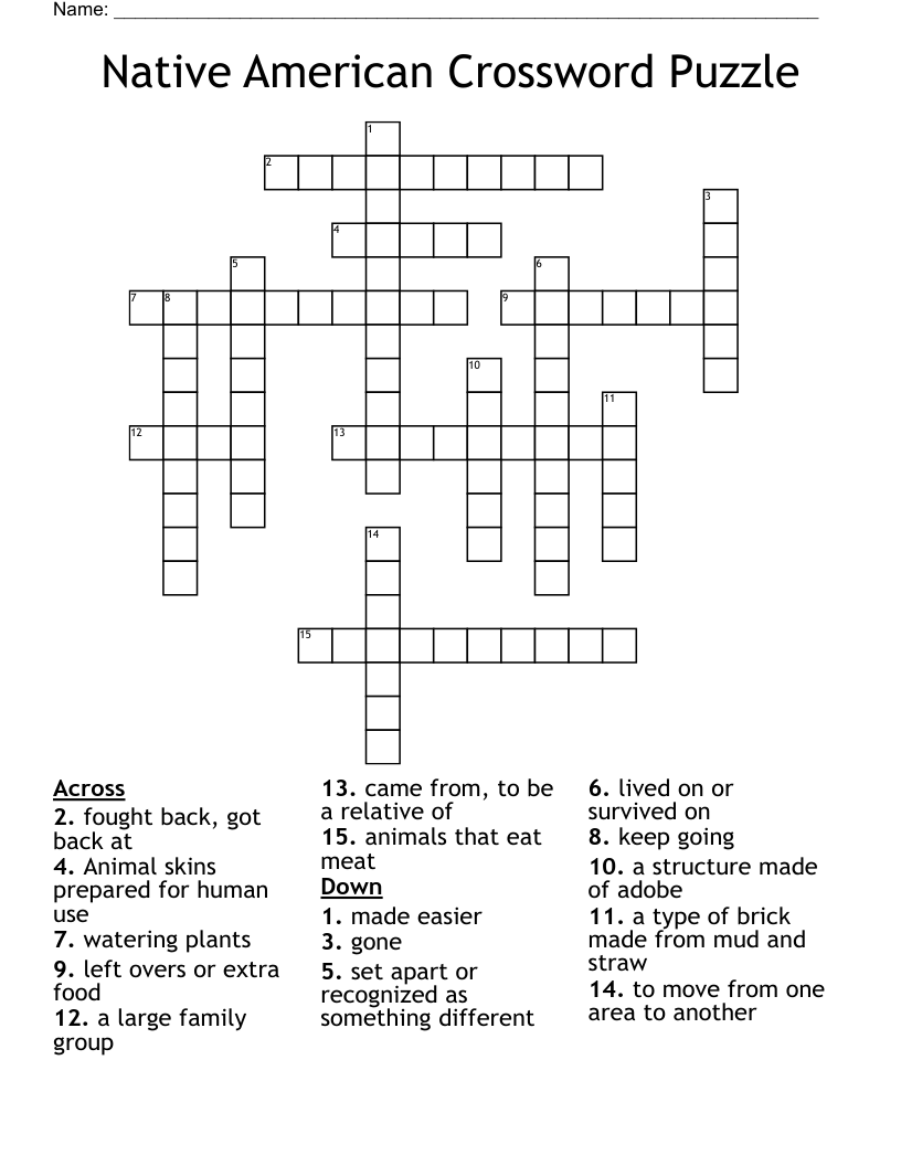 Native American Crossword Puzzle WordMint