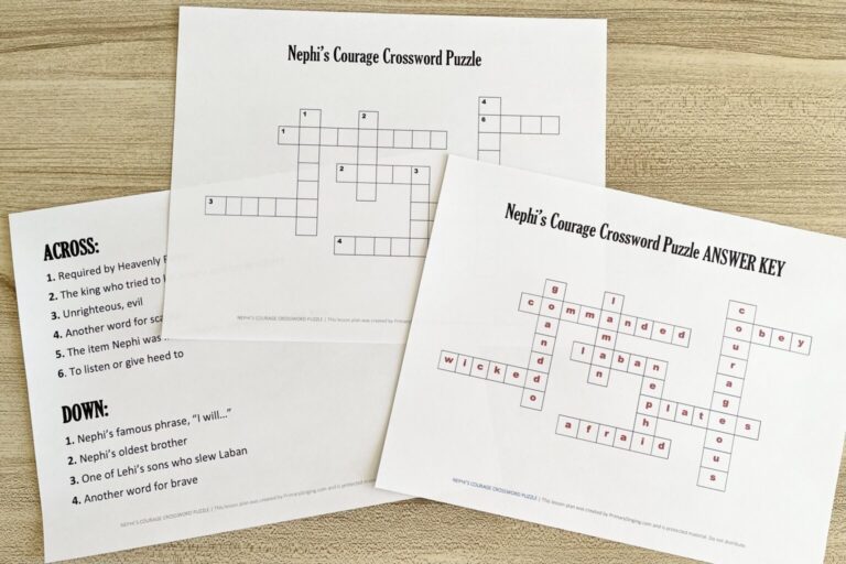 Nephi s Courage Crossword Puzzle Primary Singing