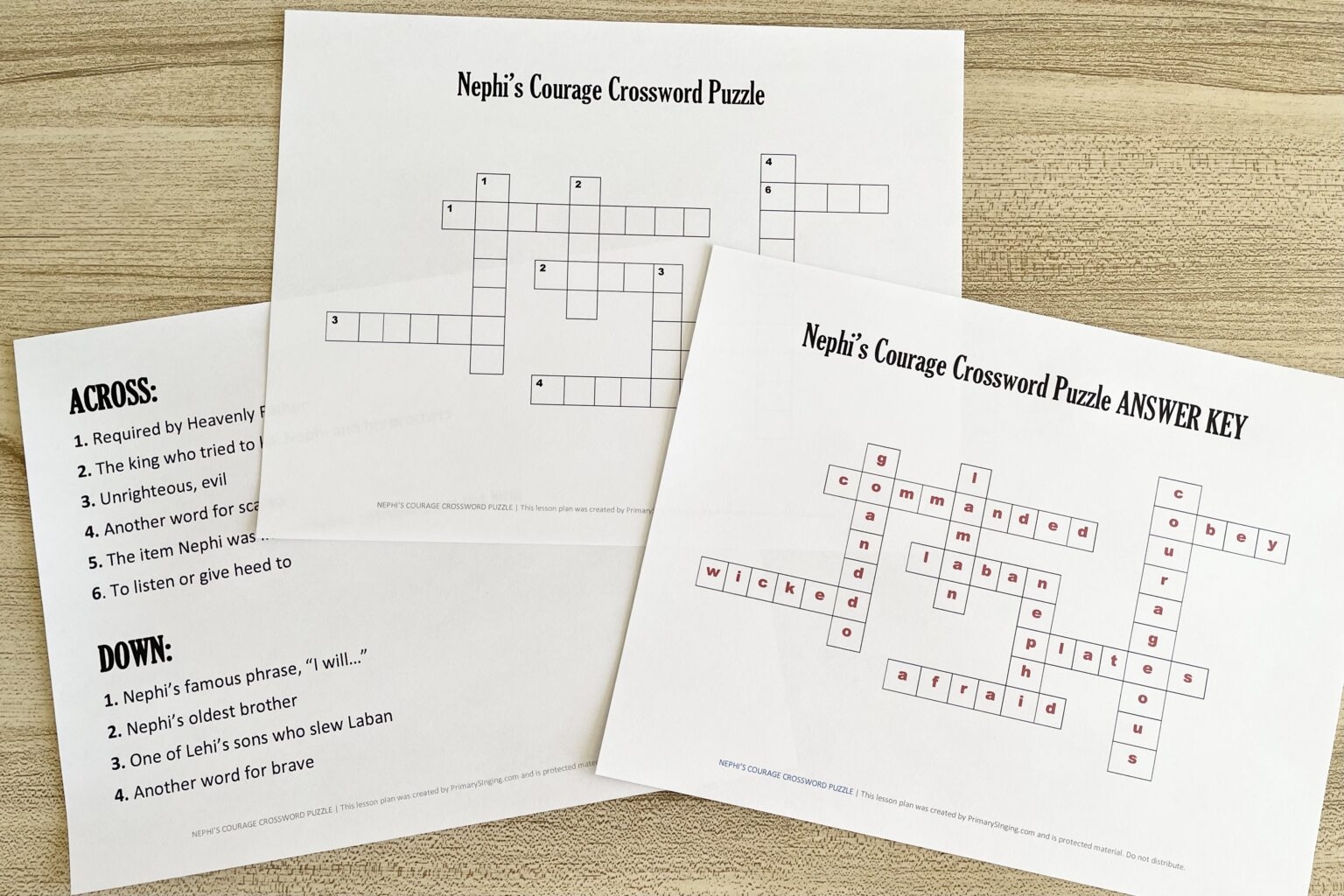 Nephi s Courage Crossword Puzzle Primary Singing