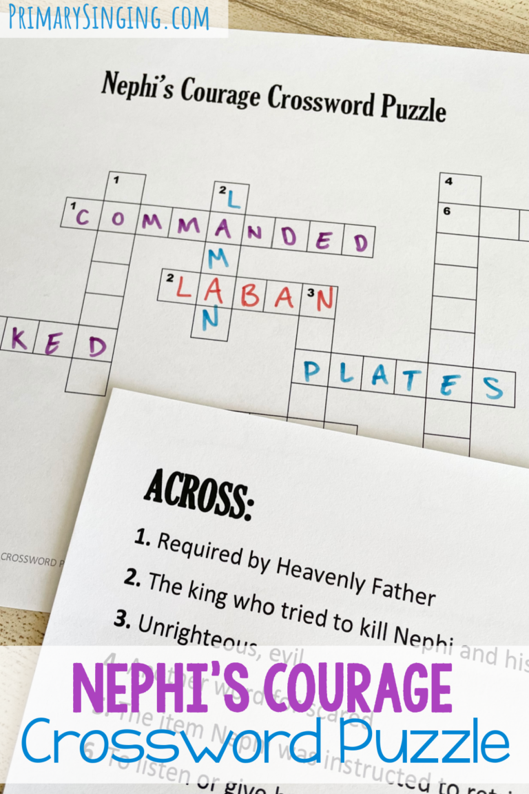 Nephi s Courage Crossword Puzzle Primary Singing