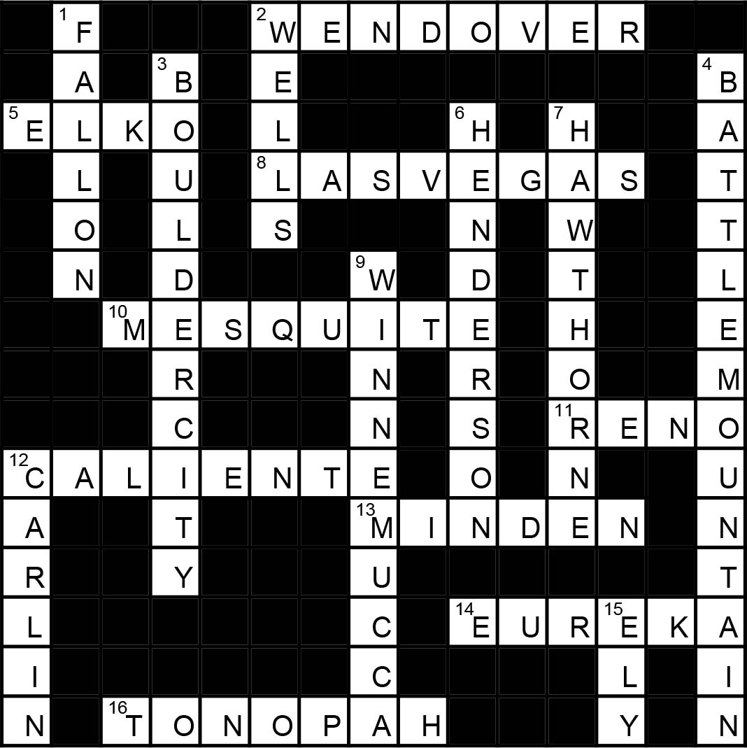 NEVADA CITIES AND TOWNS CROSSWORD PUZZLE North Star Multimedia