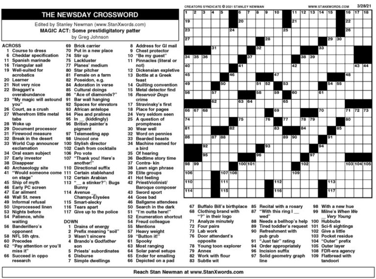 Newsday Crossword Puzzle Solutions For Today Cheryl McCroskey s 