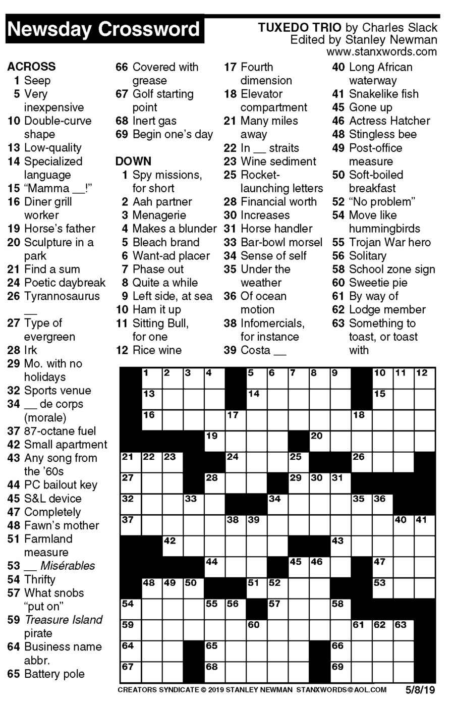 Newsday Printable Crossword Puzzles