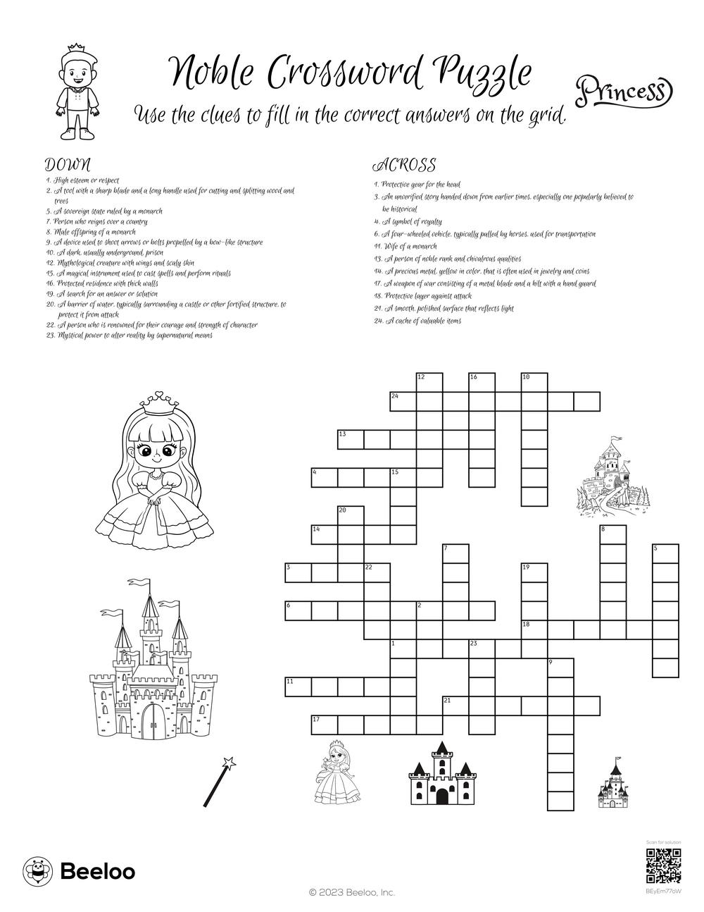 Noble Crossword Puzzle Beeloo Printable Crafts And Activities For Kids