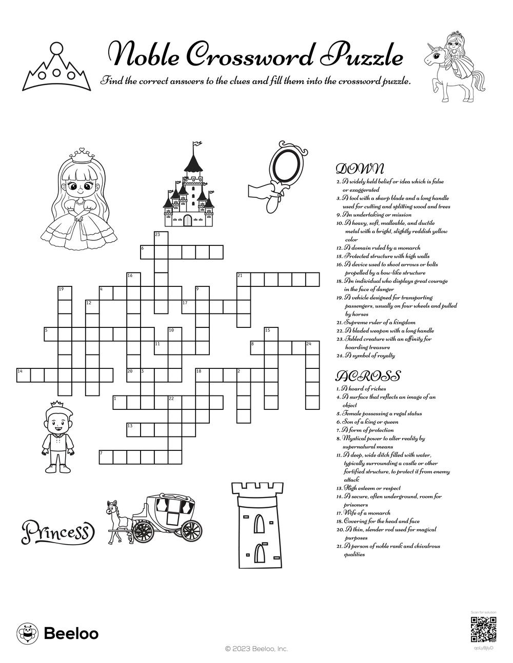 Noble Crossword Puzzle Beeloo Printable Crafts And Activities For Kids