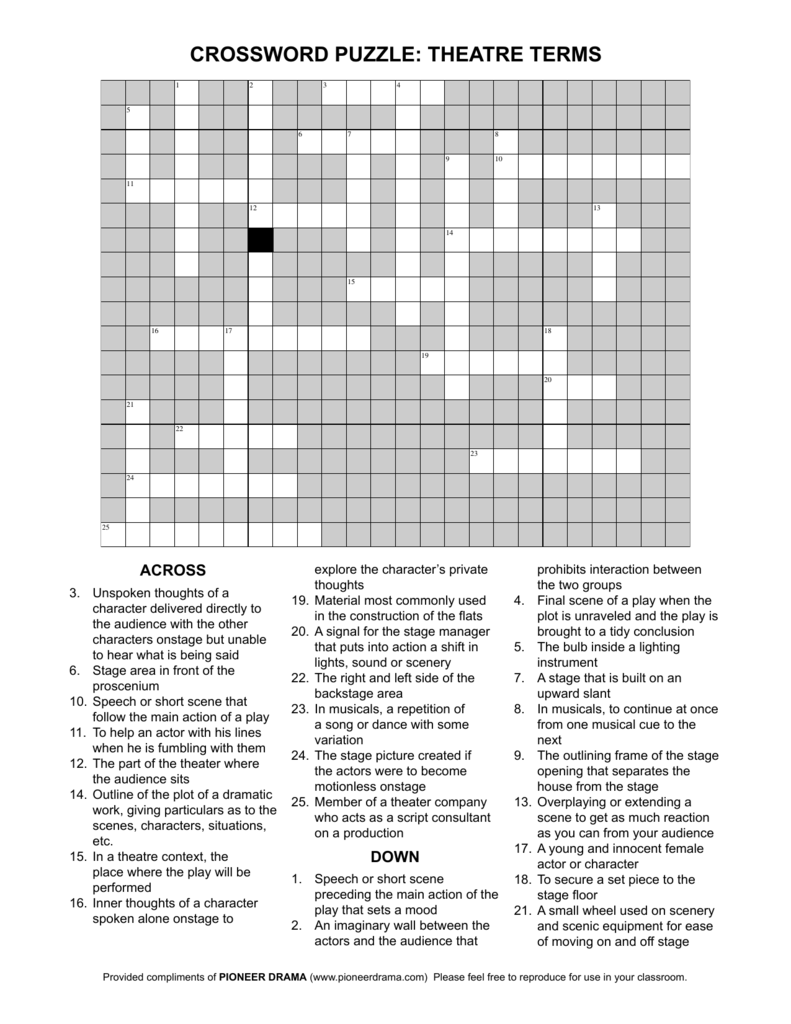 Off Broadway Theater Award Crossword