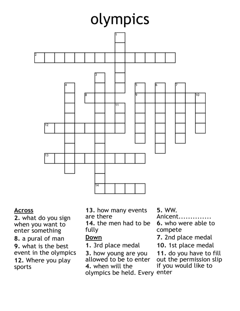 Olympics Crossword WordMint