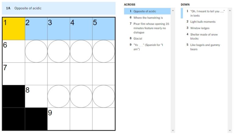  Opposite Of Acidic NYT Mini Crossword Clue Answer And Hints