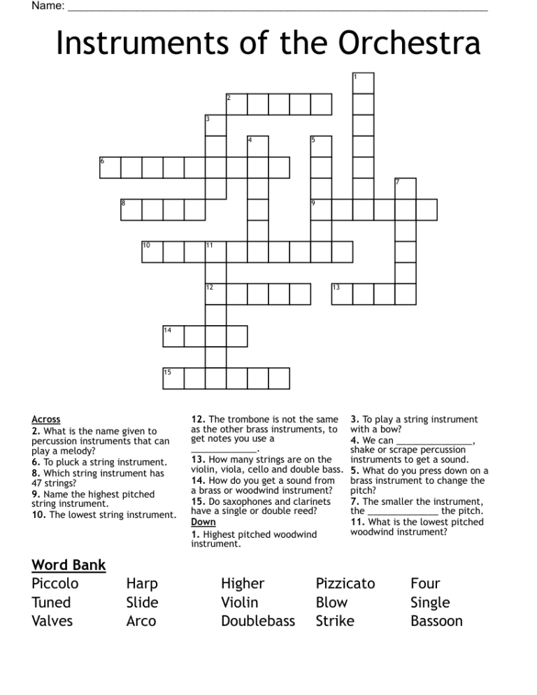 Orchestral String Instruments Crossword WordMint