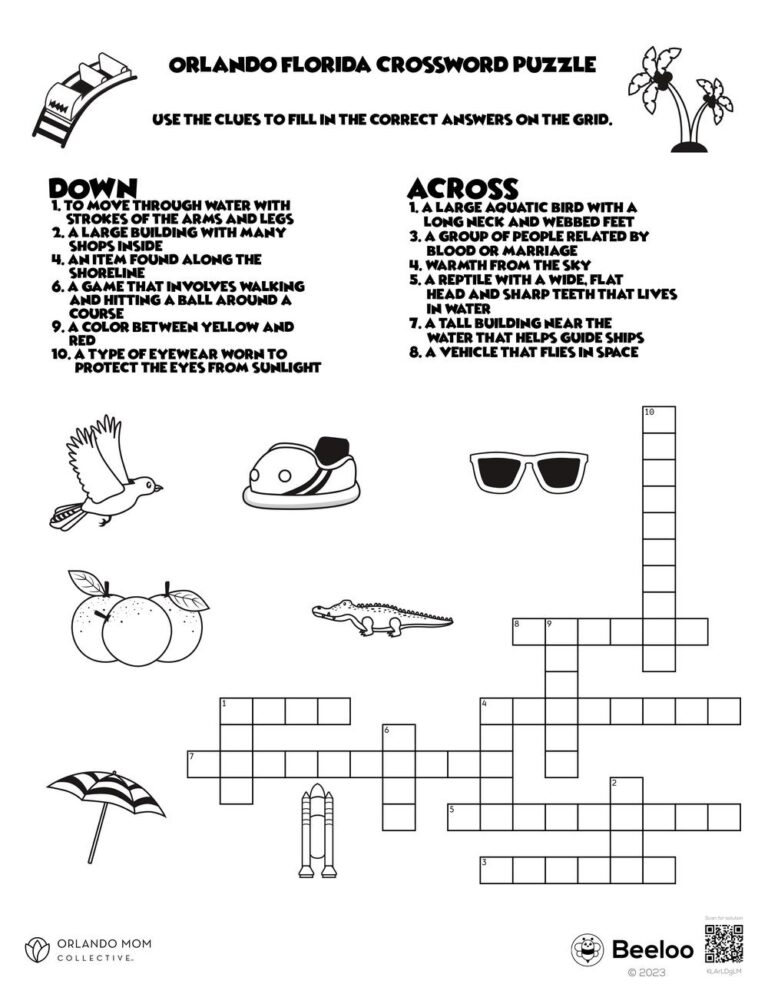 Orlando Florida Crossword Puzzle Beeloo Printable Crafts And 