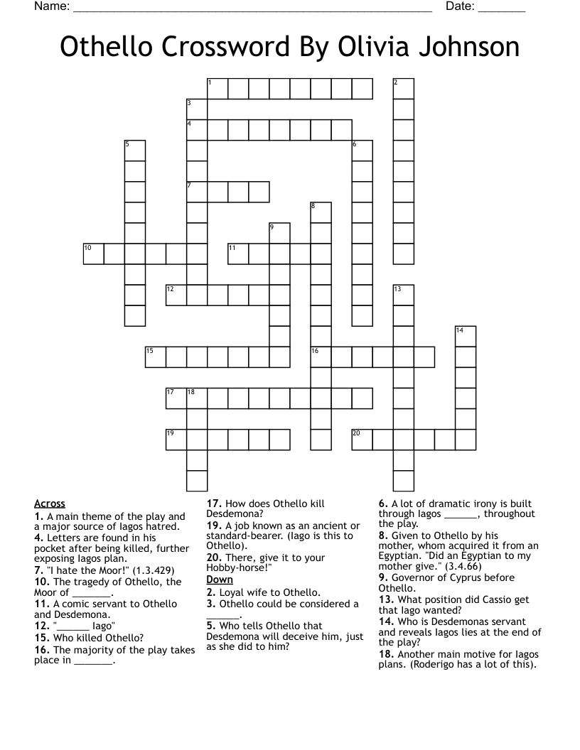 Othello Crossword By Olivia Johnson WordMint