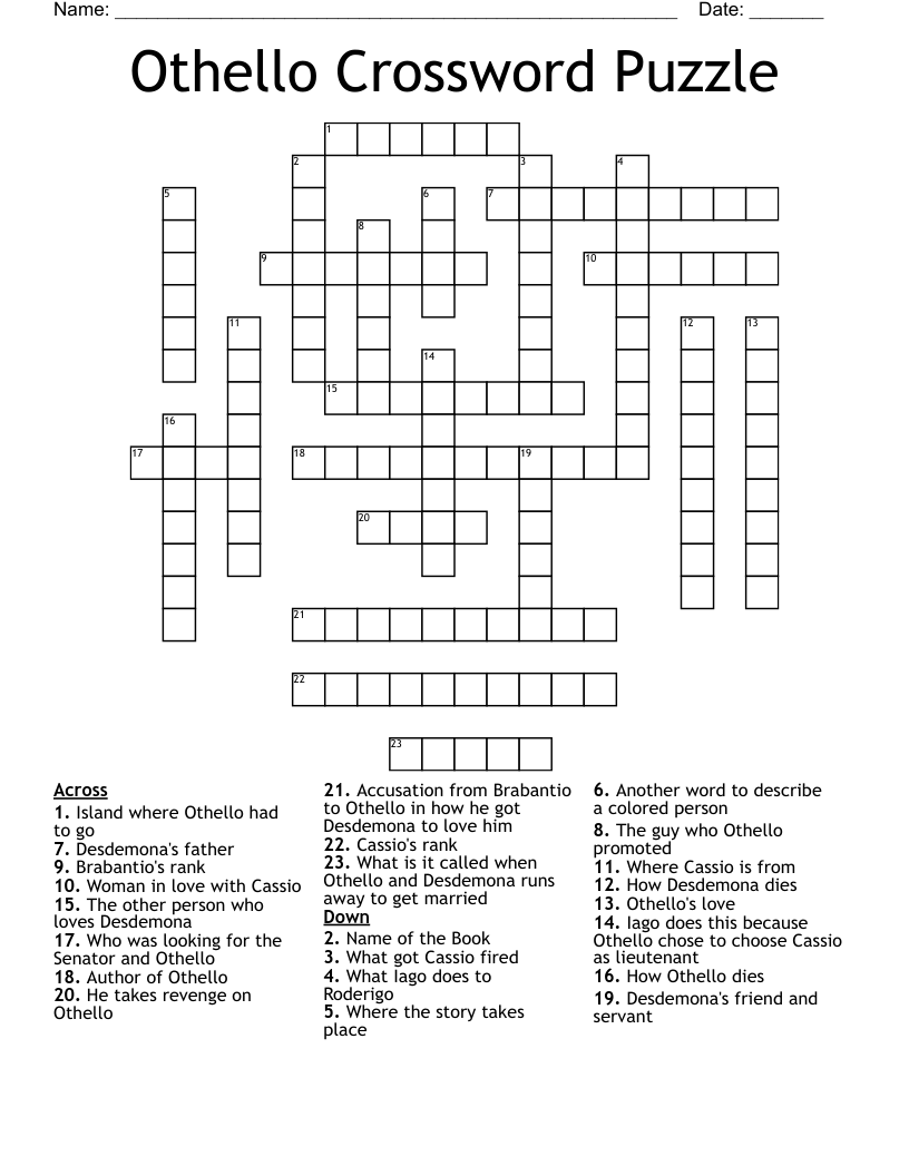 Othello Crossword Puzzle WordMint