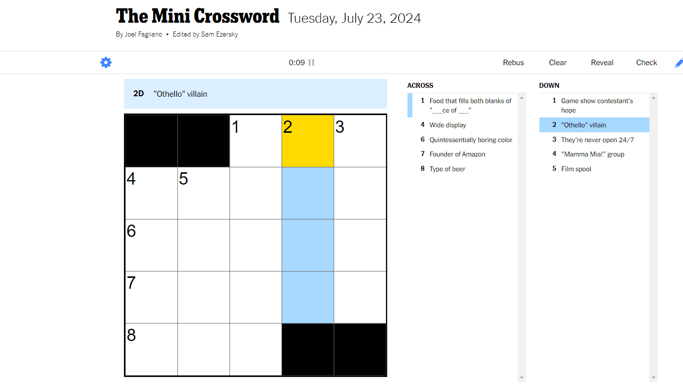 Othello Villain NYT Crossword July 23 Answers And Hints