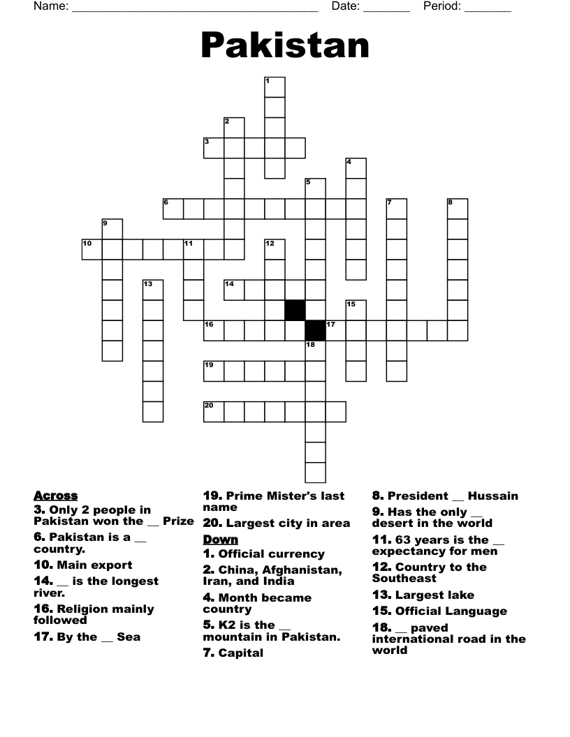 Pakistan Crossword WordMint