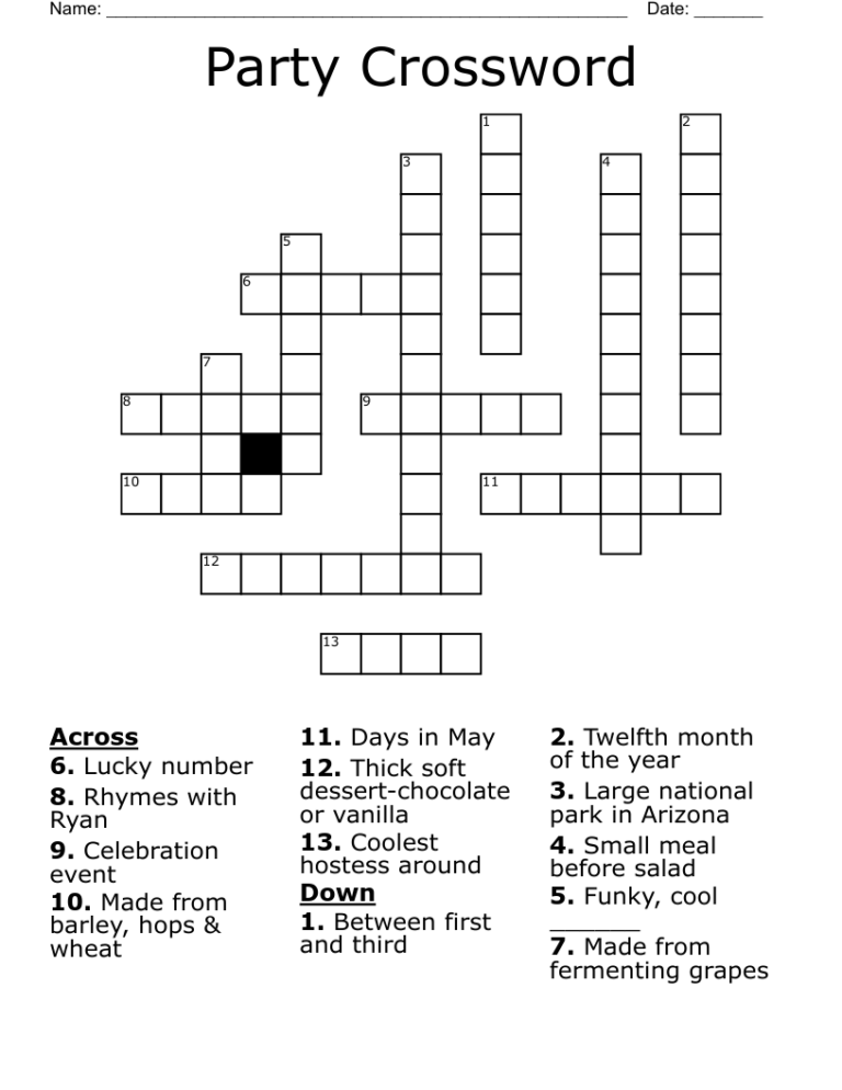 Party Crossword WordMint