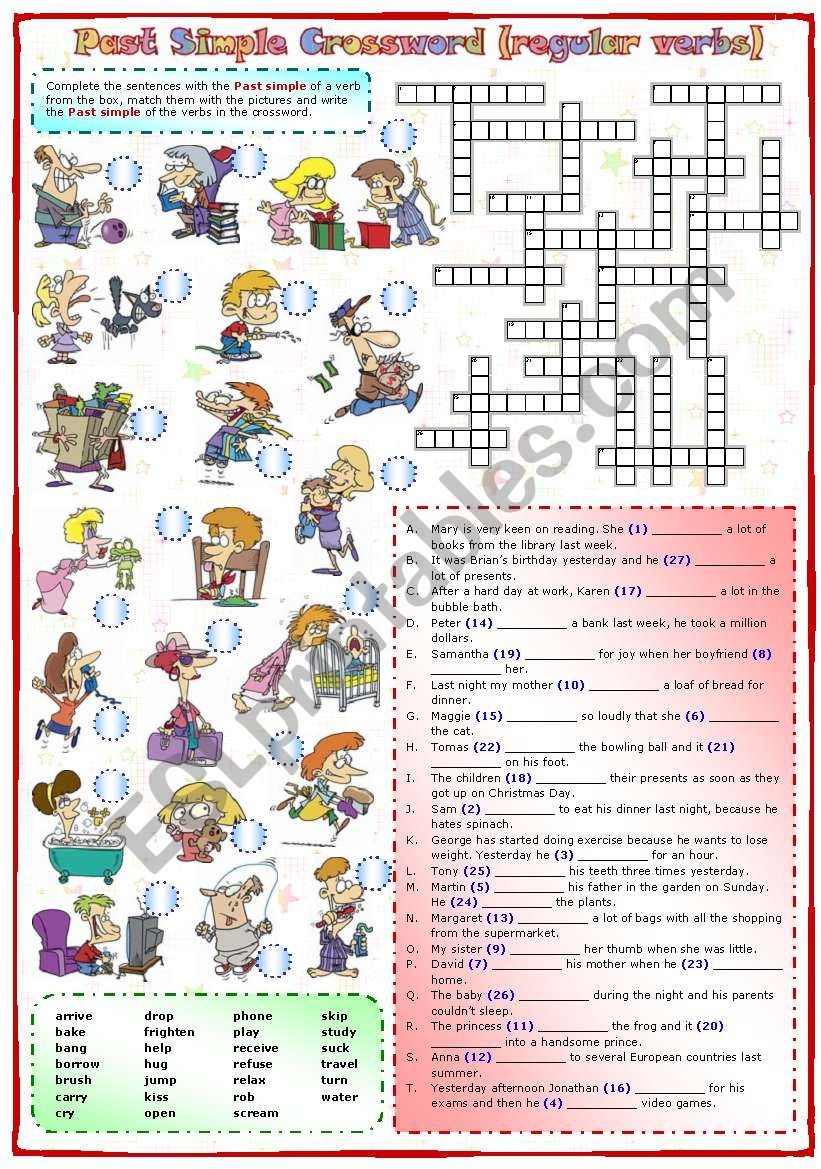 Past Simple Crossword regular Verbs ESL Worksheet By Mpotb