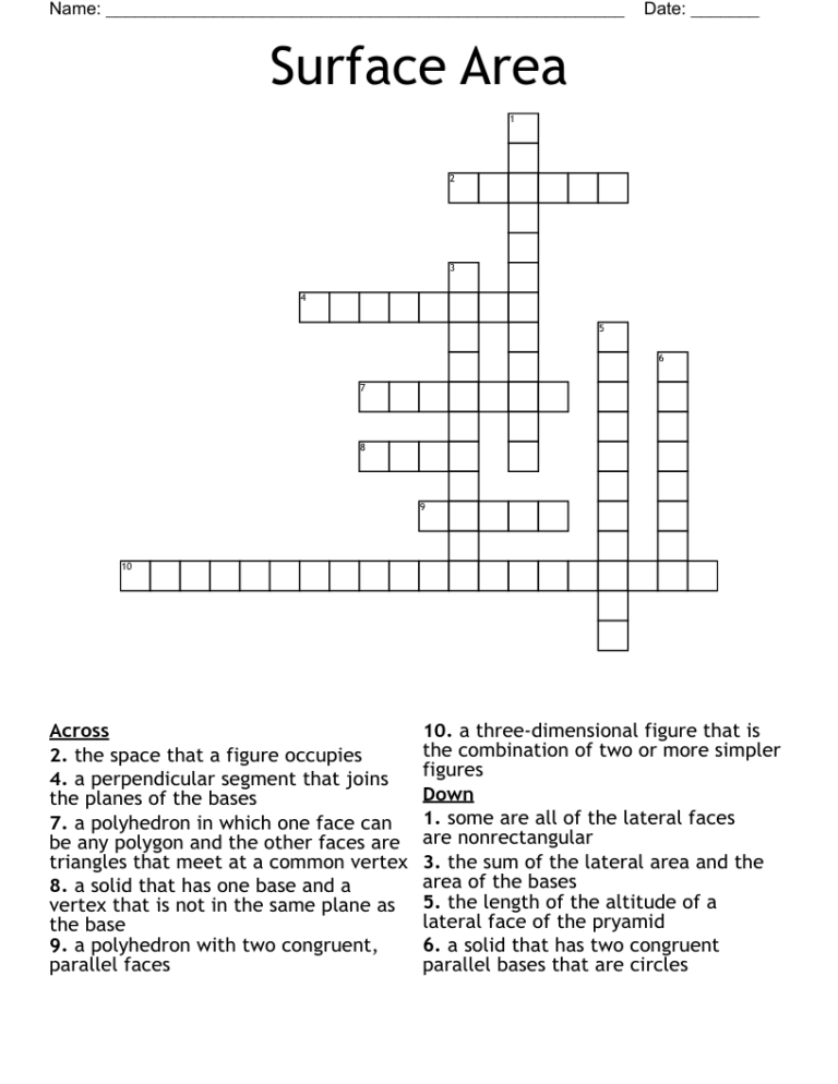 Perimeter And Area Crossword WordMint