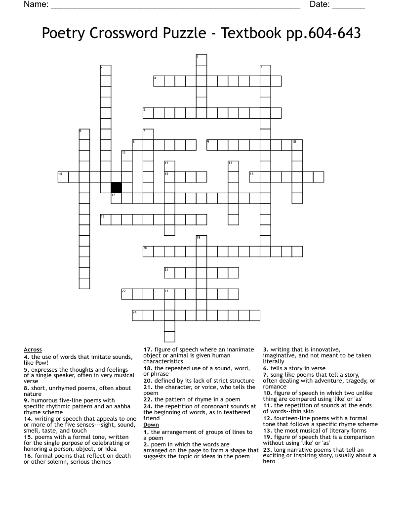 Poem Written As A Tribute Crossword Prntbl concejomunicipaldechinu gov co