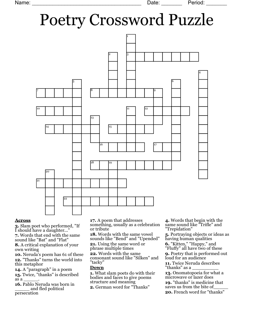 Poetry Crossword Puzzle WordMint