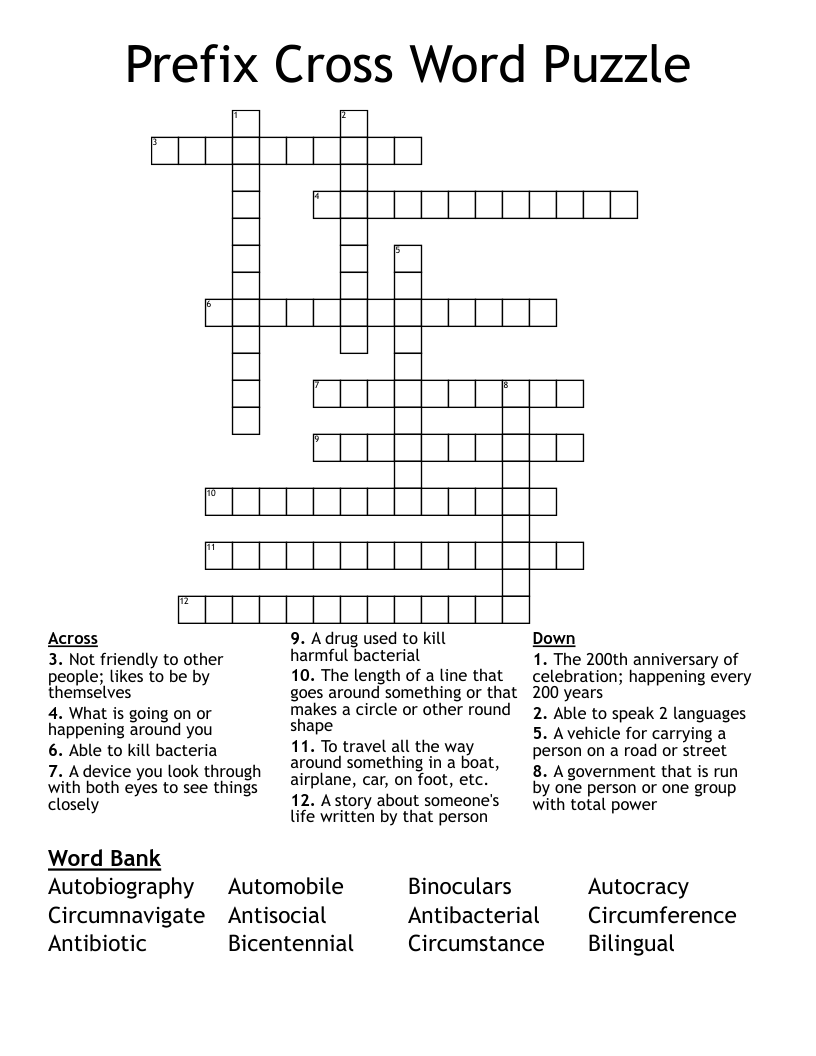 Prefix Cross Word Puzzle WordMint
