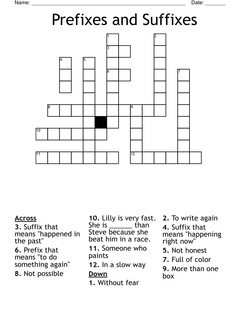 Prefixes And Suffixes Crossword WordMint