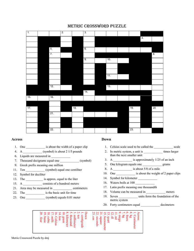 Print Measures Crossword Puzzle