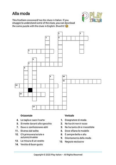 Printable Crossword Italian Puzzles Play Italian