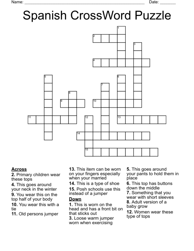 Printable Crossword Puzzles In Spanish