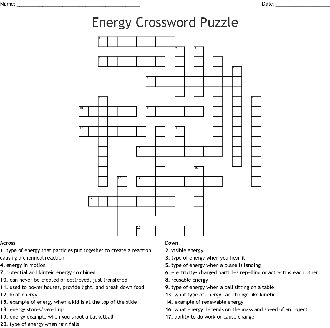 Printable Energy Puzzle Printable Crossword Puzzles