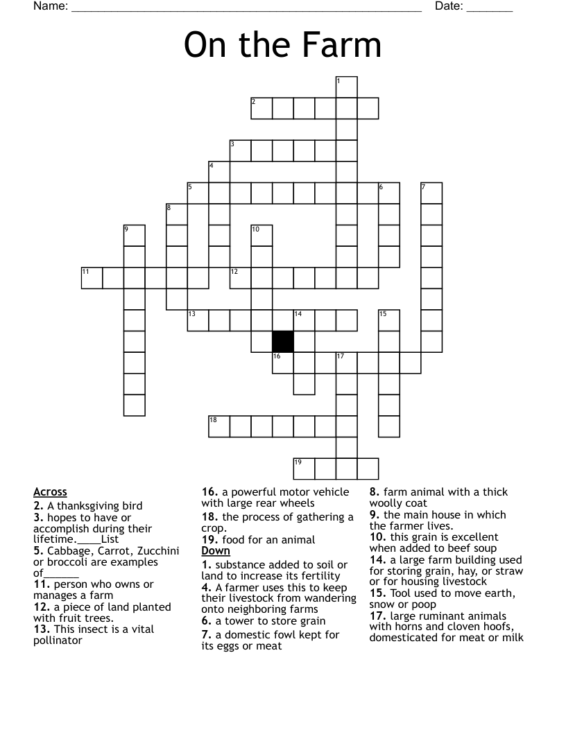 Printable Farm Crossword Puzzle
