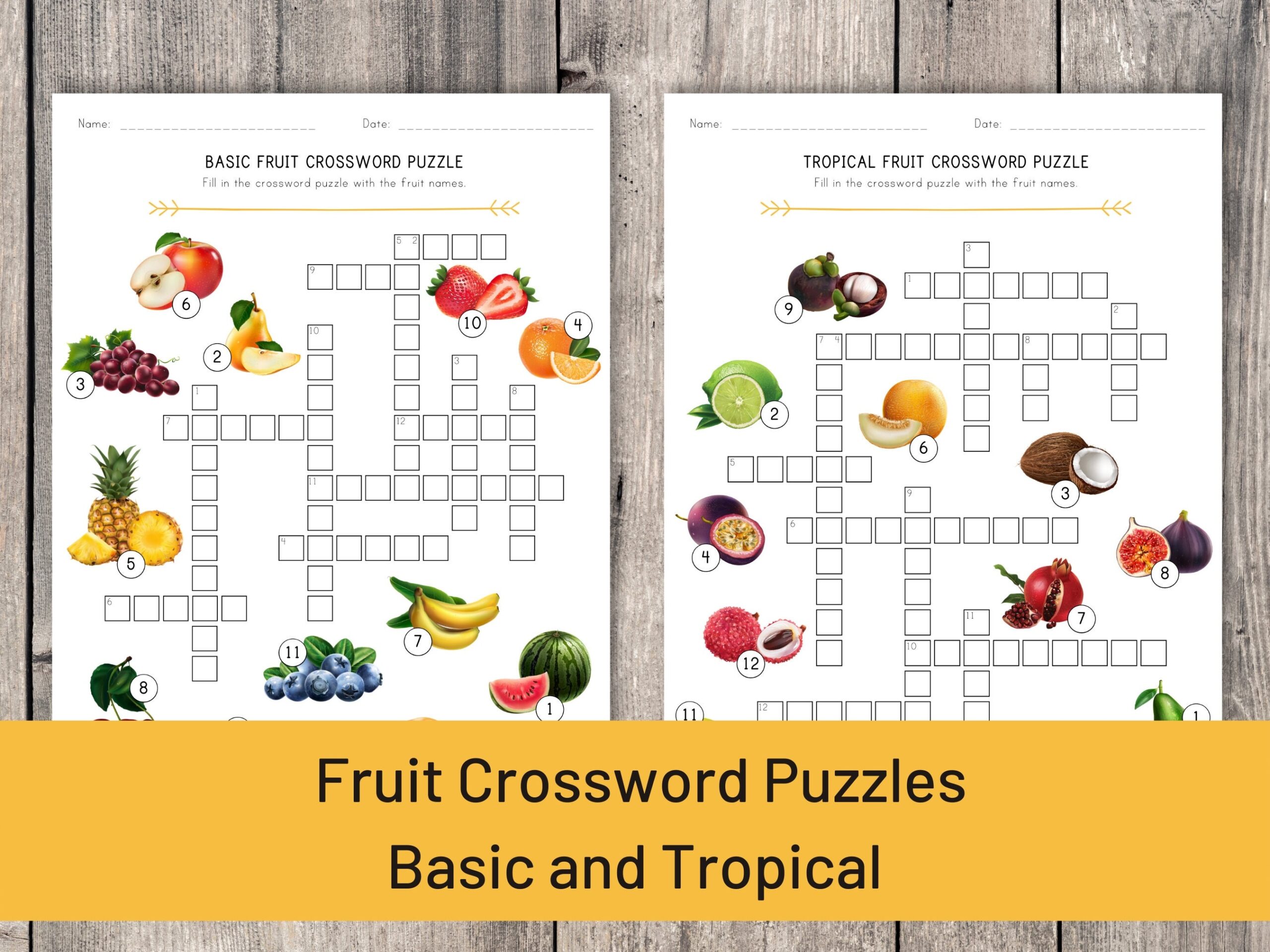 Printable Fruit Crossword Puzzles Instant Digital Download Multi Page 