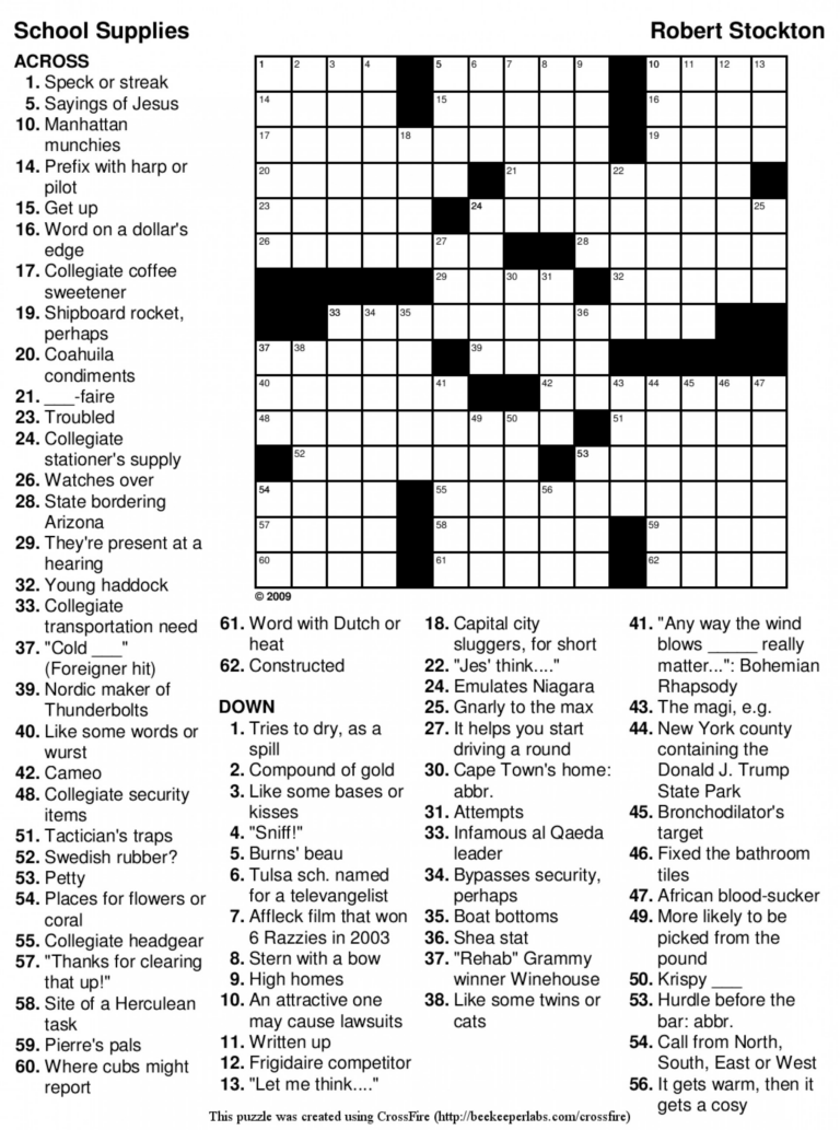 Printable Medium Crossword Puzzles