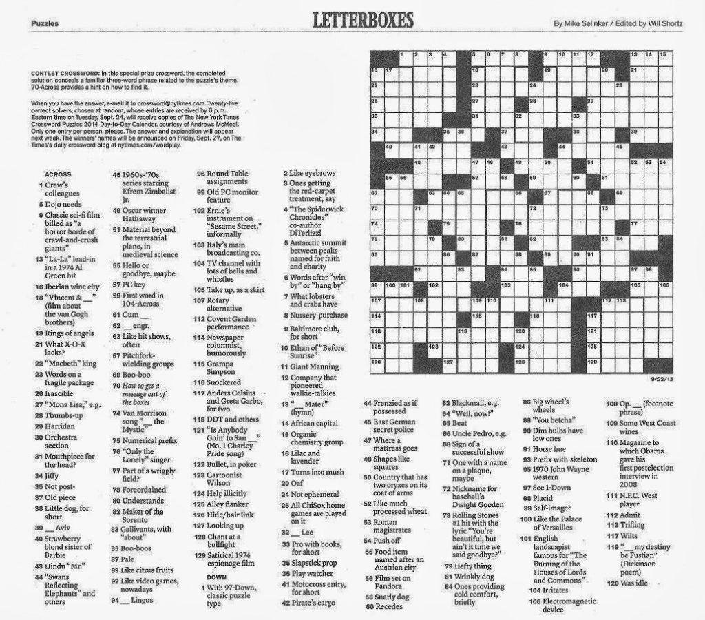 Printable Nyt Crossword Puzzles