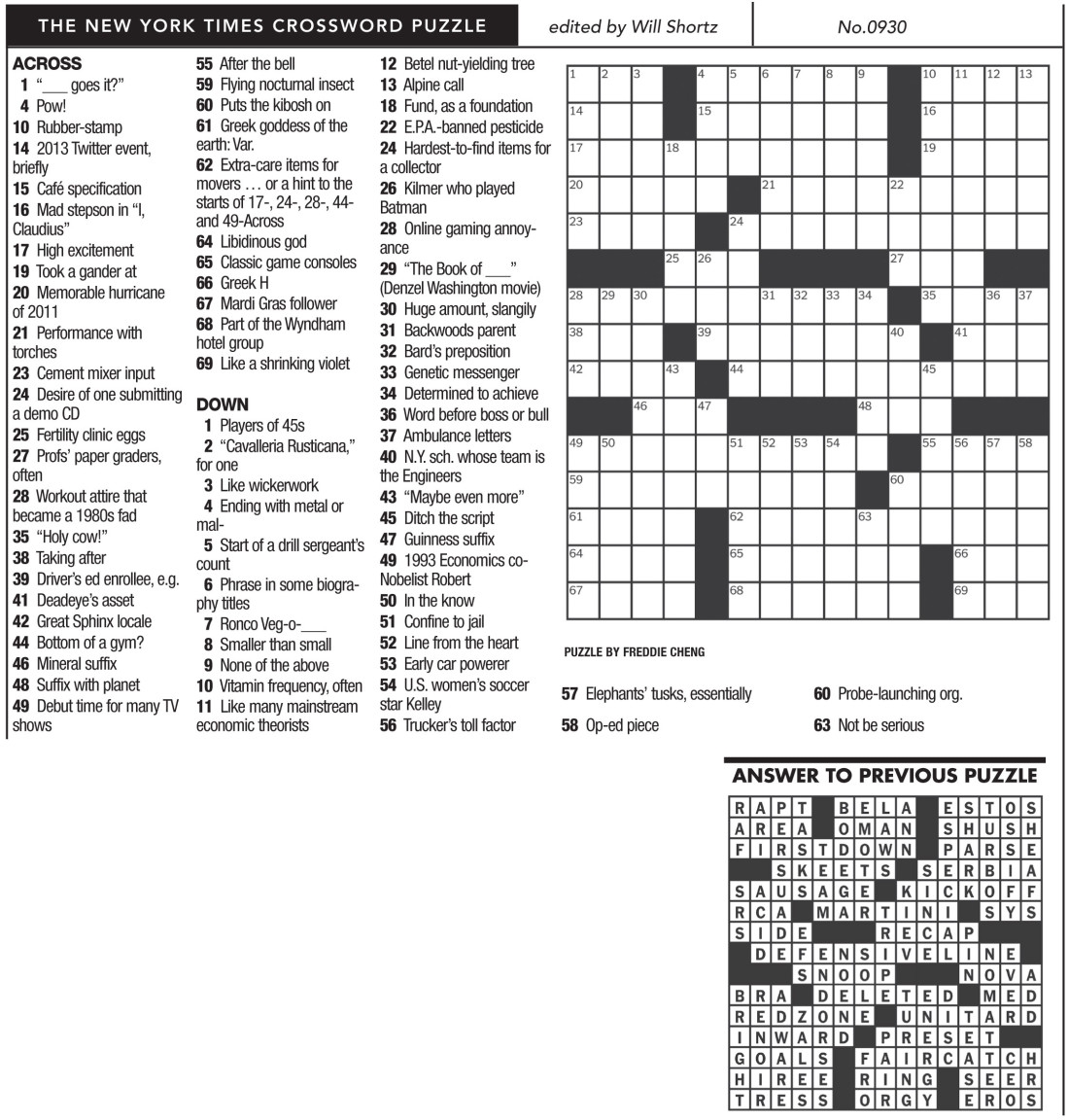 Printable Nyt Sunday Crossword Puzzles