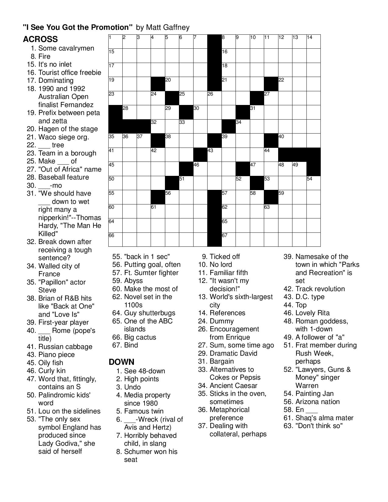 Printable Sunday Crossword Puzzles