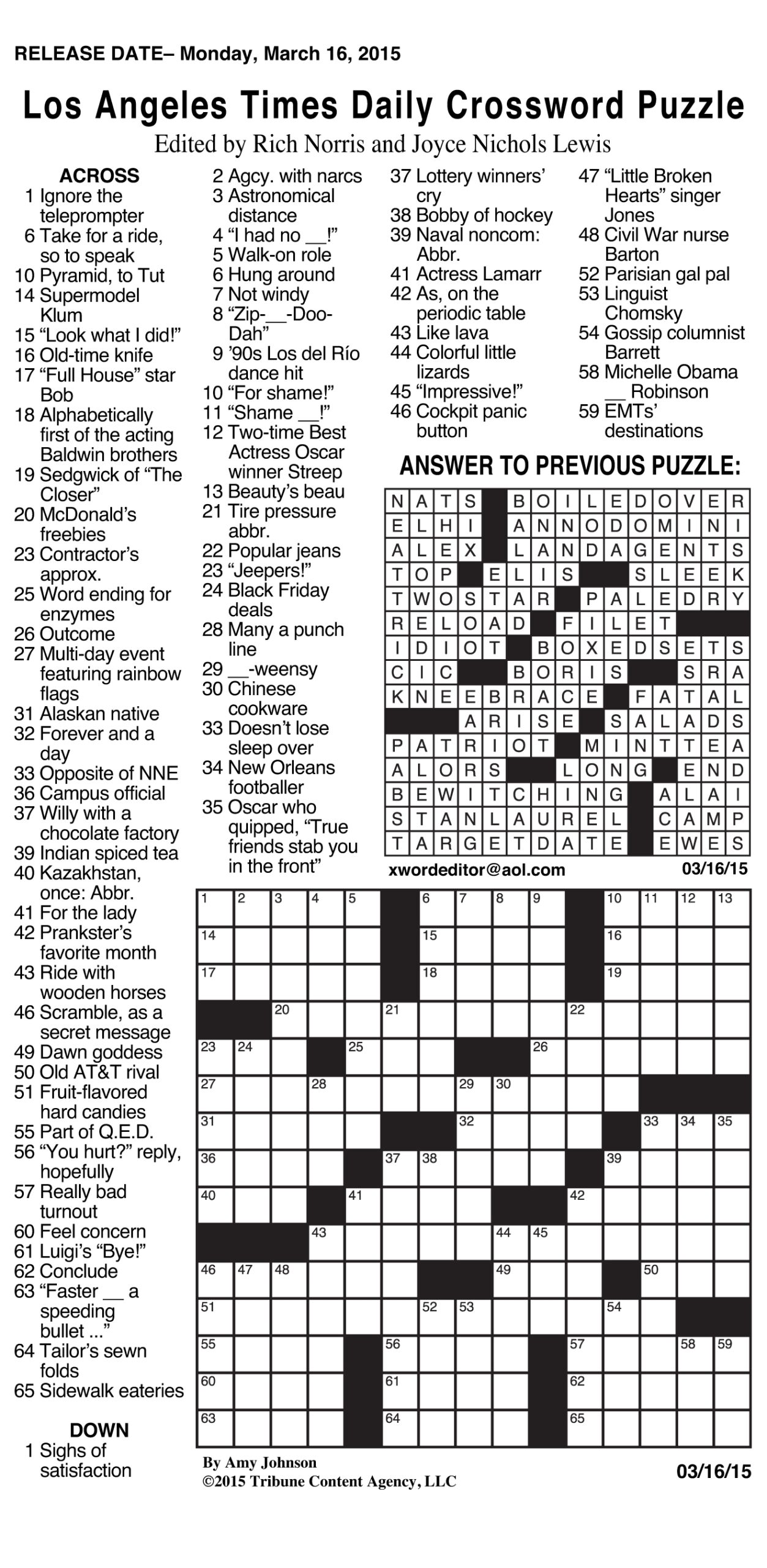 Printable Tribune Crossword Printable Crossword Puzzles