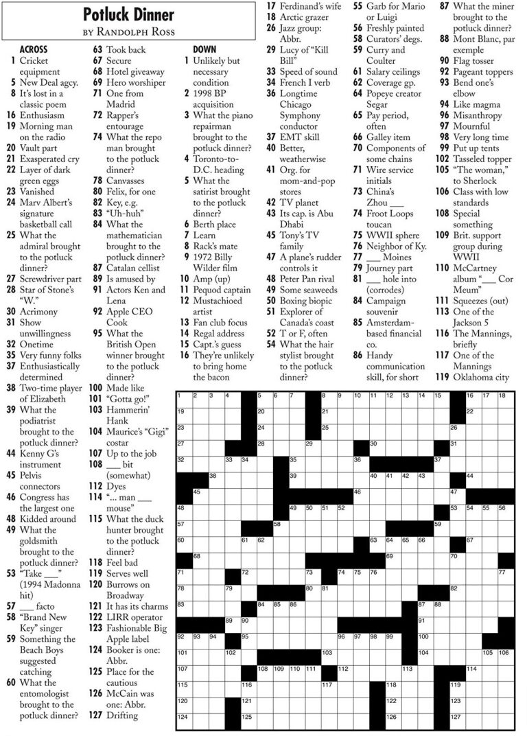 Printable Wall Street Journal Crossword Puzzle Printable JD