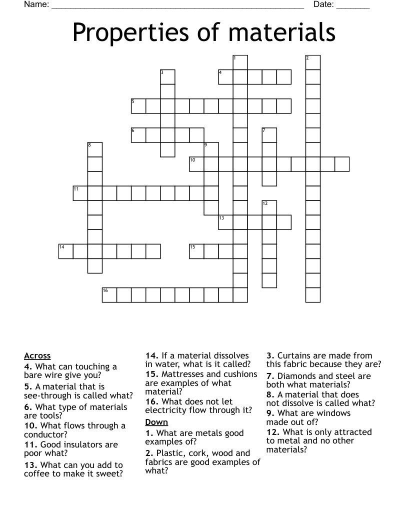 Properties Of Materials Crossword WordMint