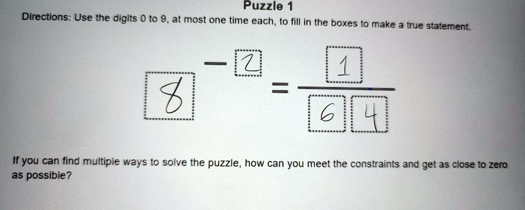 Puzzle 1 Directions Use The Digits 0 To 9at Most One Time Each To Fill