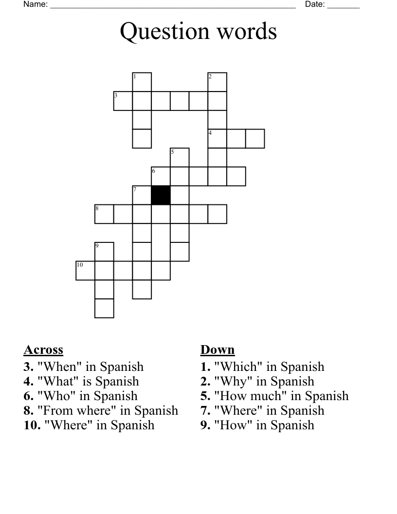 Question Words Crossword WordMint