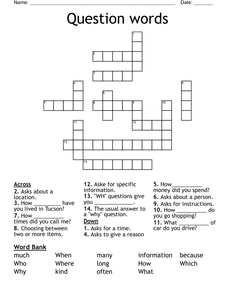 Question Words Crossword WordMint