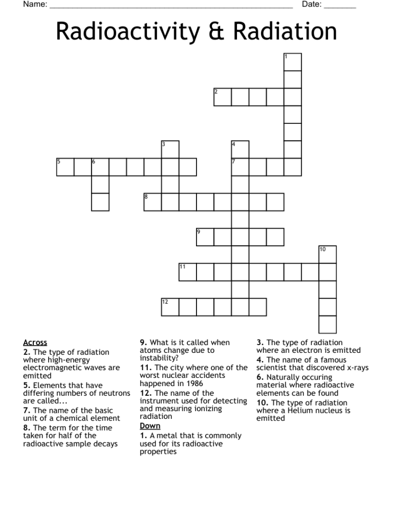 Radioactivity Radiation Crossword WordMint
