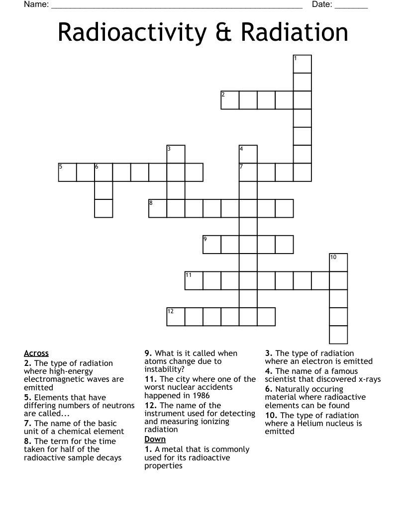 Radioactivity Radiation Crossword WordMint