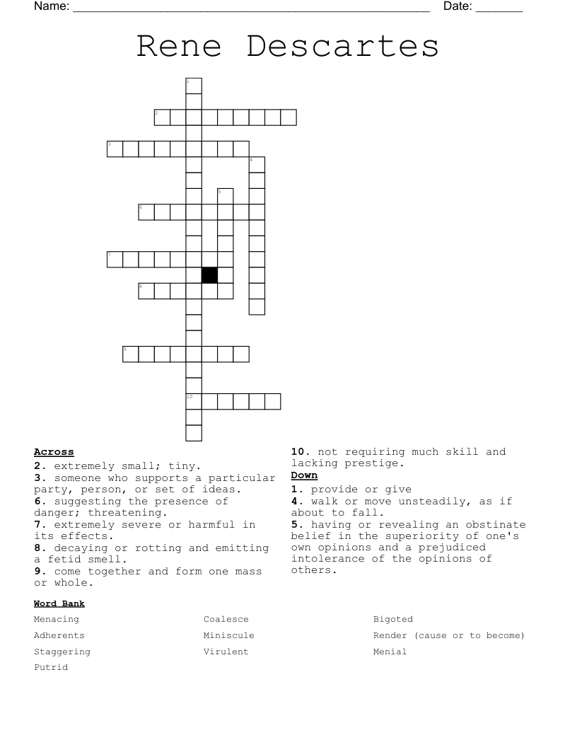 Rene Descartes Crossword WordMint