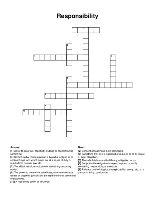 Responsibility Crossword Puzzle