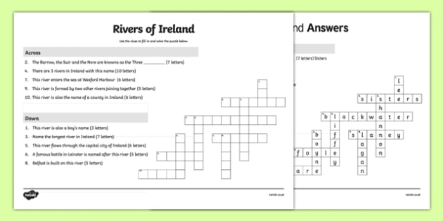 Rivers Of Ireland Game Crossword Irish teacher Made