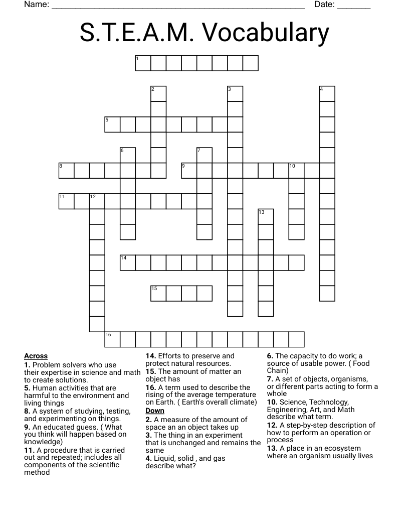 S T E A M Vocabulary Crossword WordMint